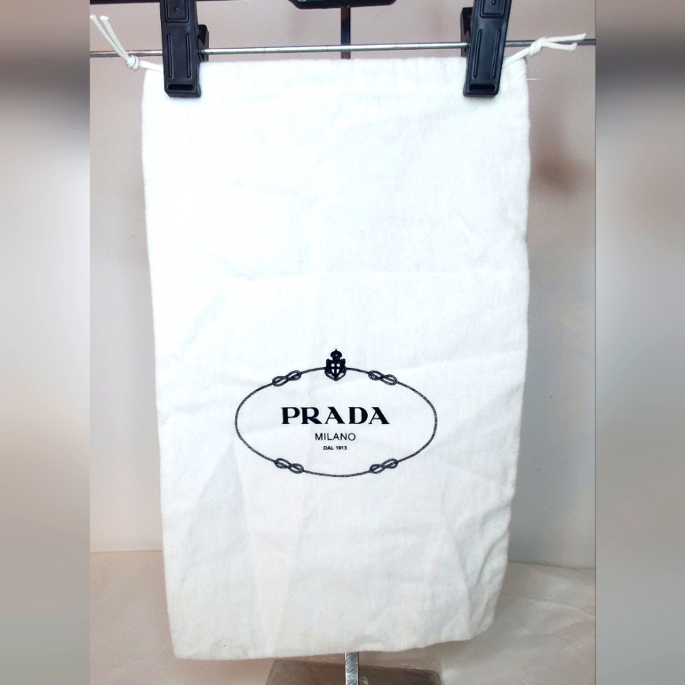 Prada White Dust Bag Cotton With print Prada Logo aprpx 14" X 9"